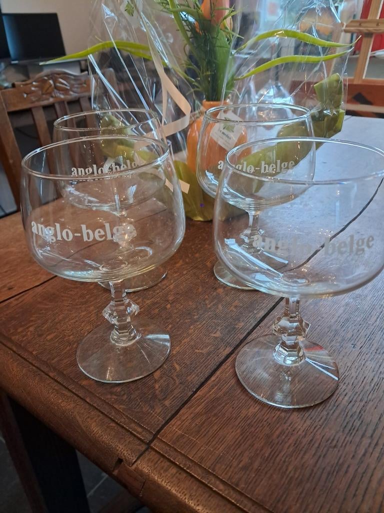 4 bierglazen v. voormalige brouwerij Anglo-Belge, Zulte 1989, Verzamelen, Ophalen of Verzenden