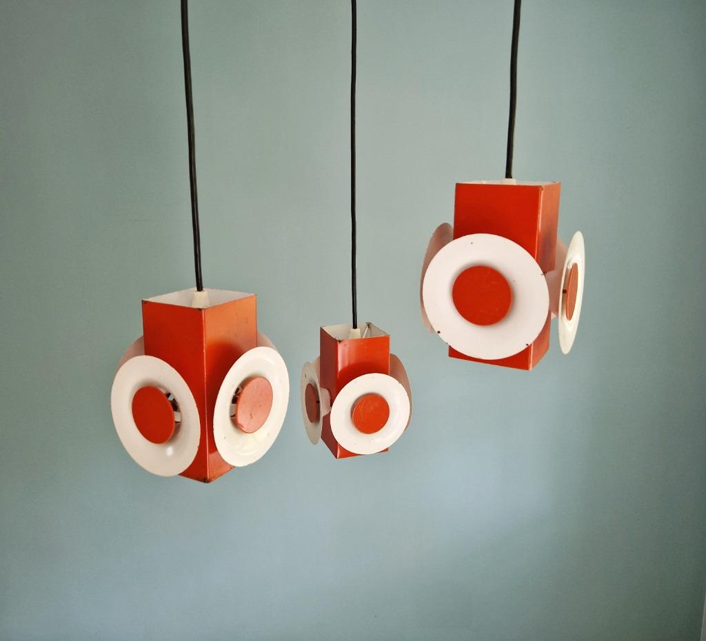 Space Age kroonluchter, oranje gelakt metaal, RAAK, 1970, Antiek en Kunst, Ophalen of Verzenden