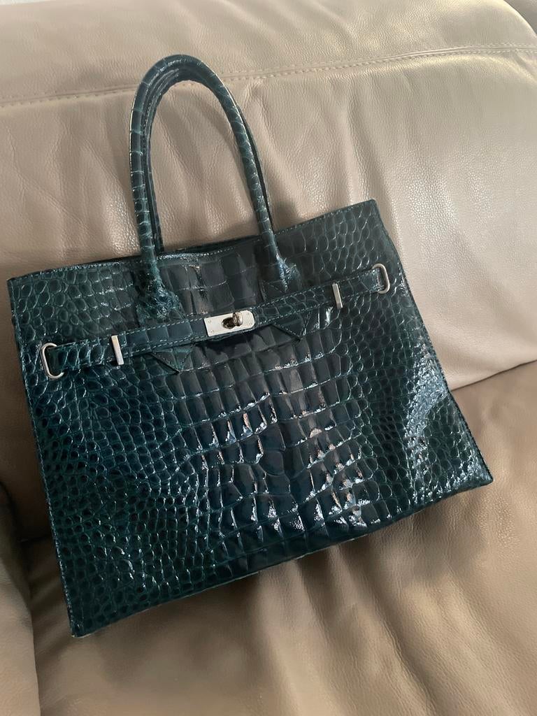 Stijlvolle Blauwe Handtas Krokodillenprint, Enlèvement, Comme neuf, Sac à main