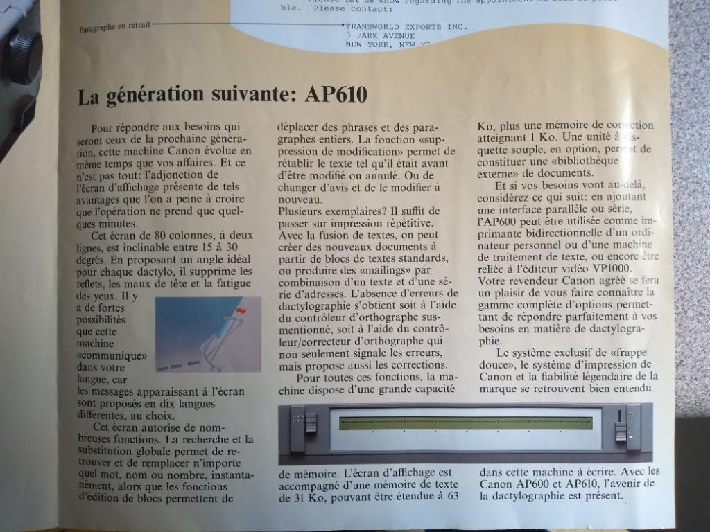 Canon AP 610 elektronische typemachine, Ophalen