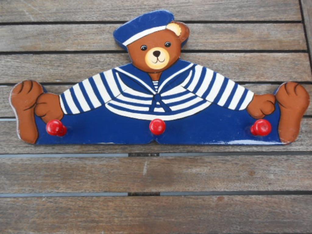 porte-manteau ours en bois avec costume de marin pour chambr, Enlèvement ou Envoi, Utilisé, Bois, Portemanteau enfant