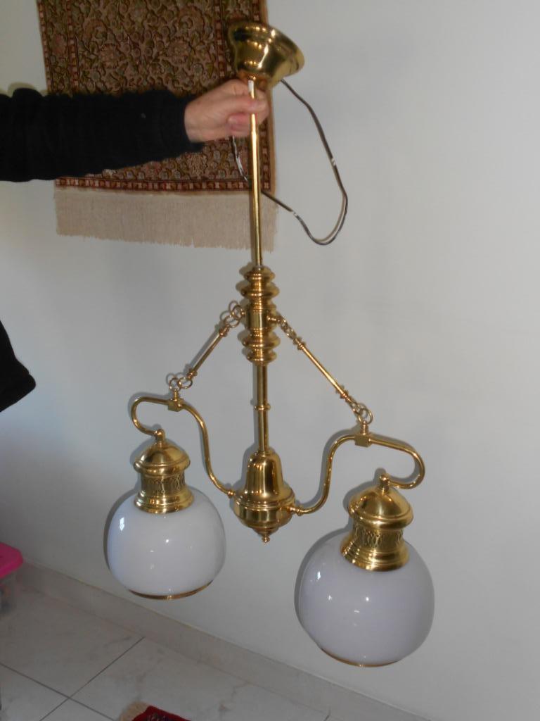 luster koper met 2 bollen wit opaal, Ophalen