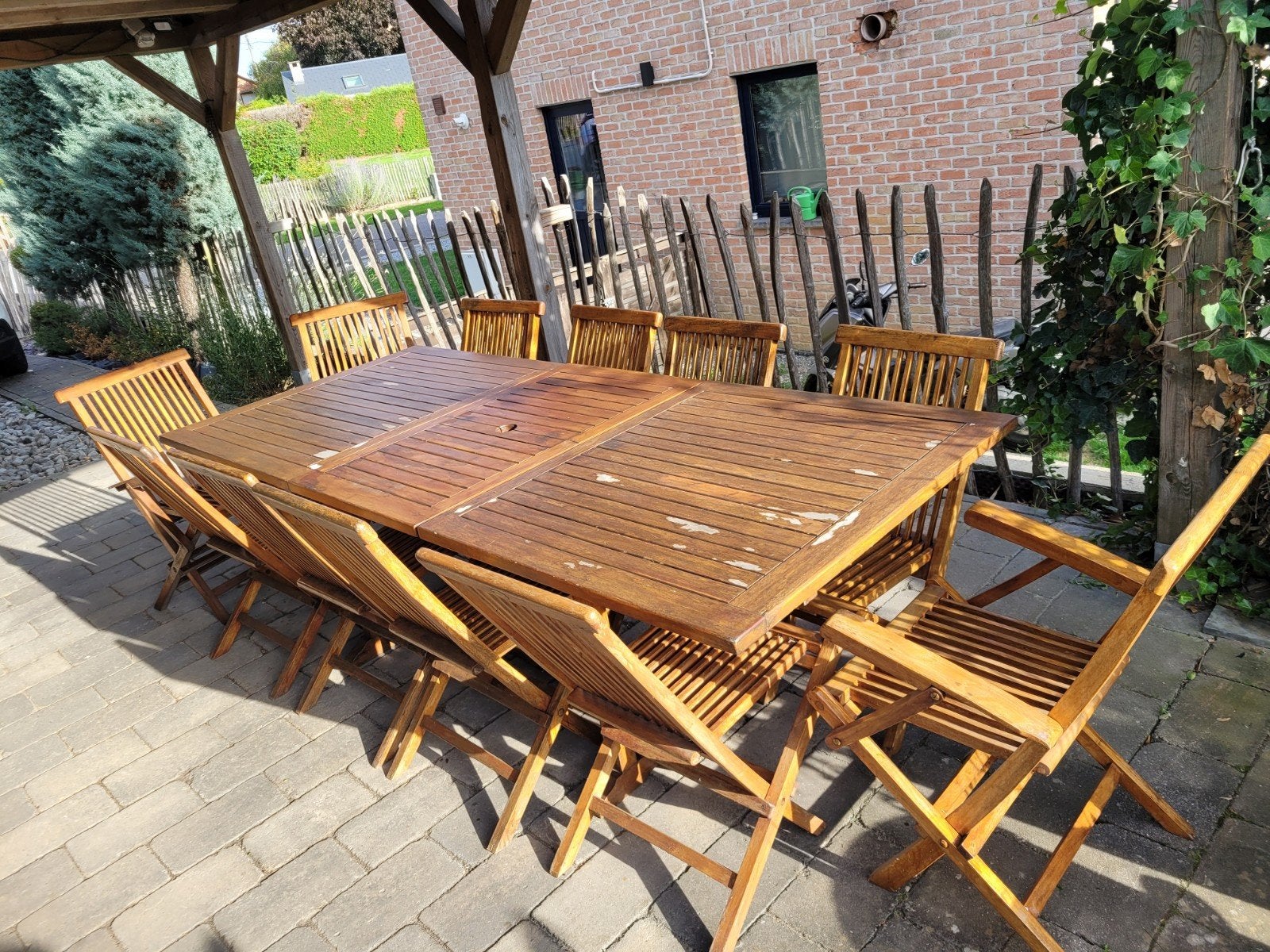 Table de jardin et chaises en Teck 2m40, Utilisé, Bois, Sets de jardin, Enlèvement