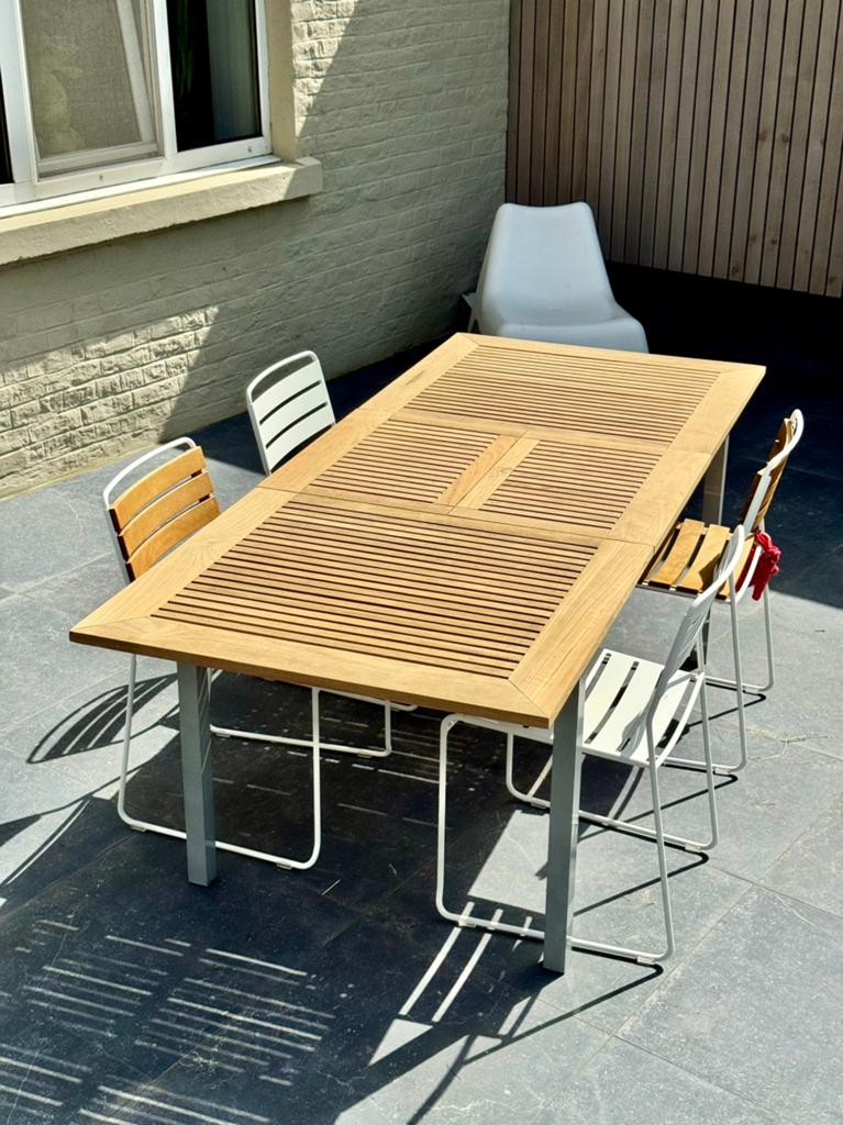 Ttable de jardin extensible en aluminium et teck, Jardin & Terrasse, Aluminium, Comme neuf, 8 places, Enlèvement