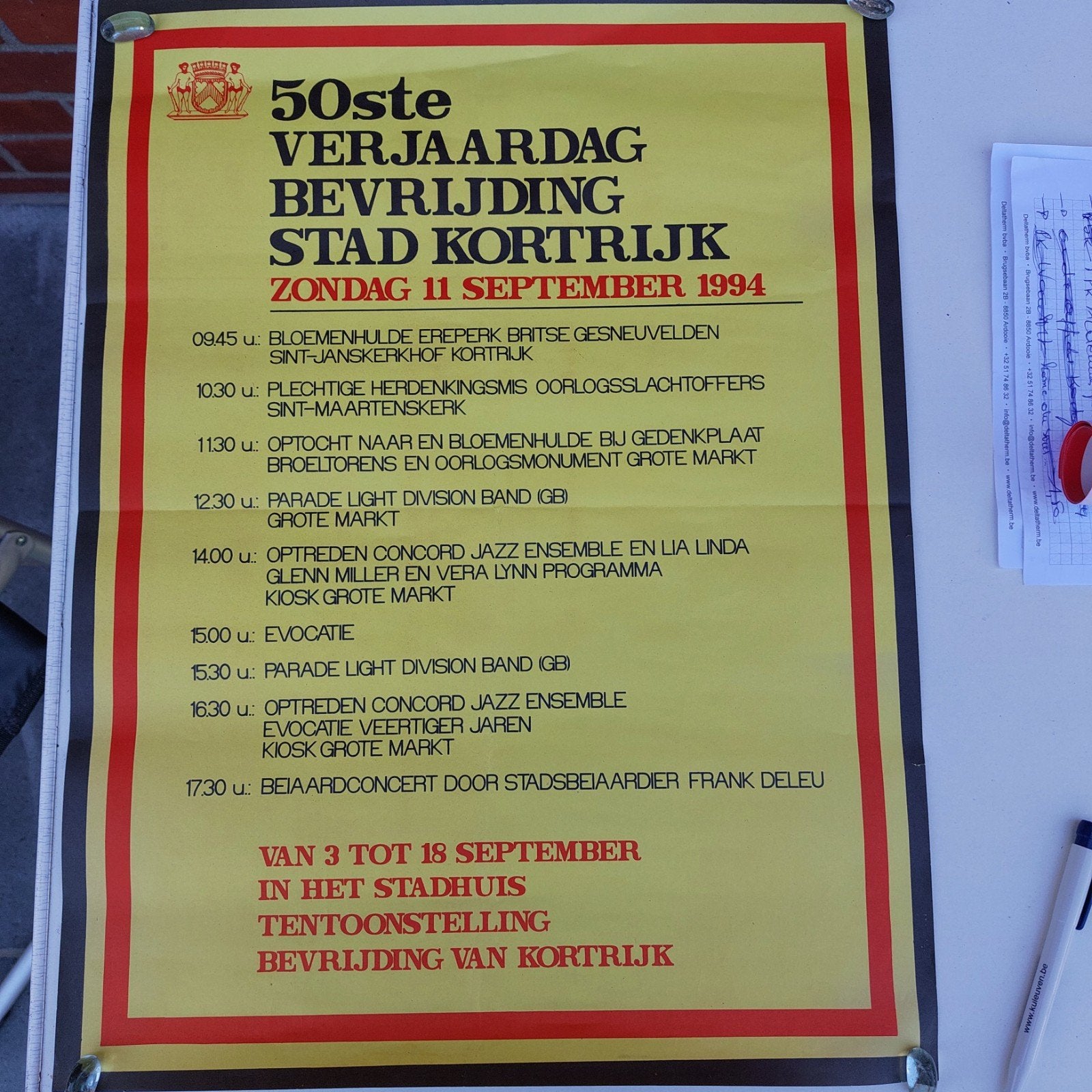 Oude affiche 50 jaar bevrijding Kortrijk 1994, Verzamelen, Ophalen of Verzenden