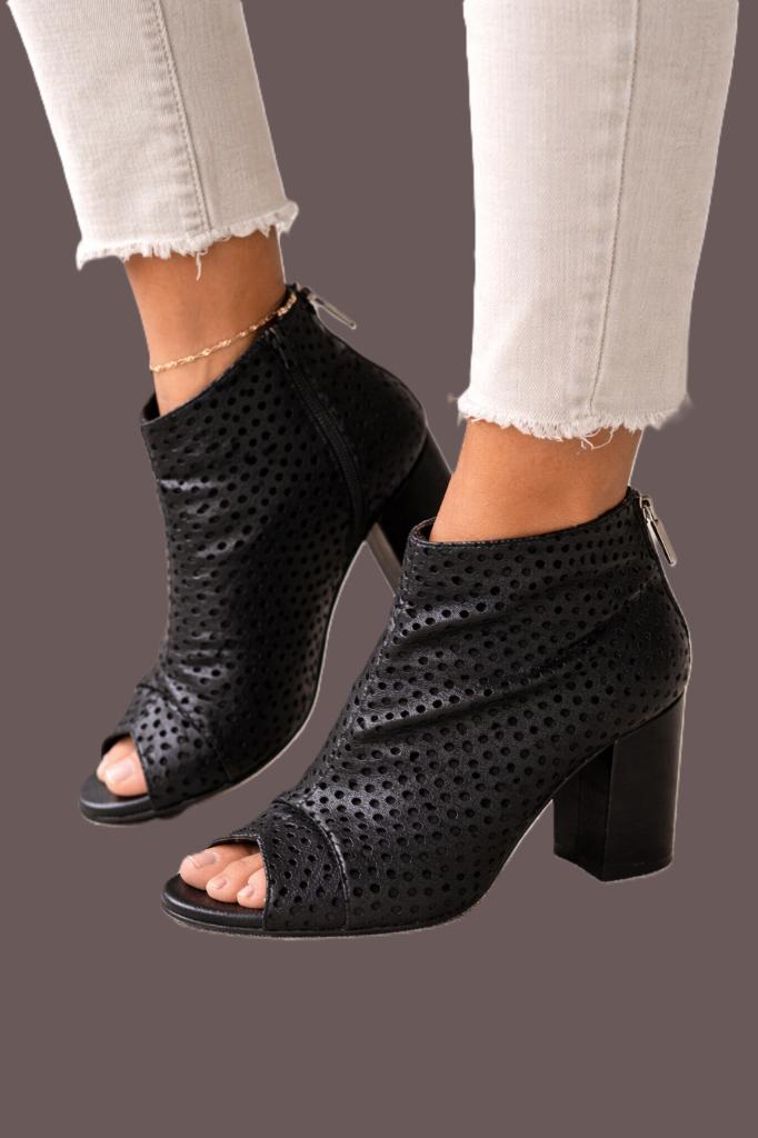 Curiosité – Italiaanse leren peep-toe boots maat 40, Kleding | Dames, Schoenen, Gedragen, Overige typen, Blauw, Ophalen of Verzenden