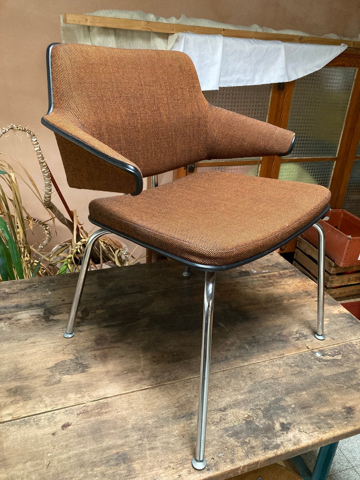 Vintage stoel, Comme neuf, Brun, Enlèvement, Mid Century