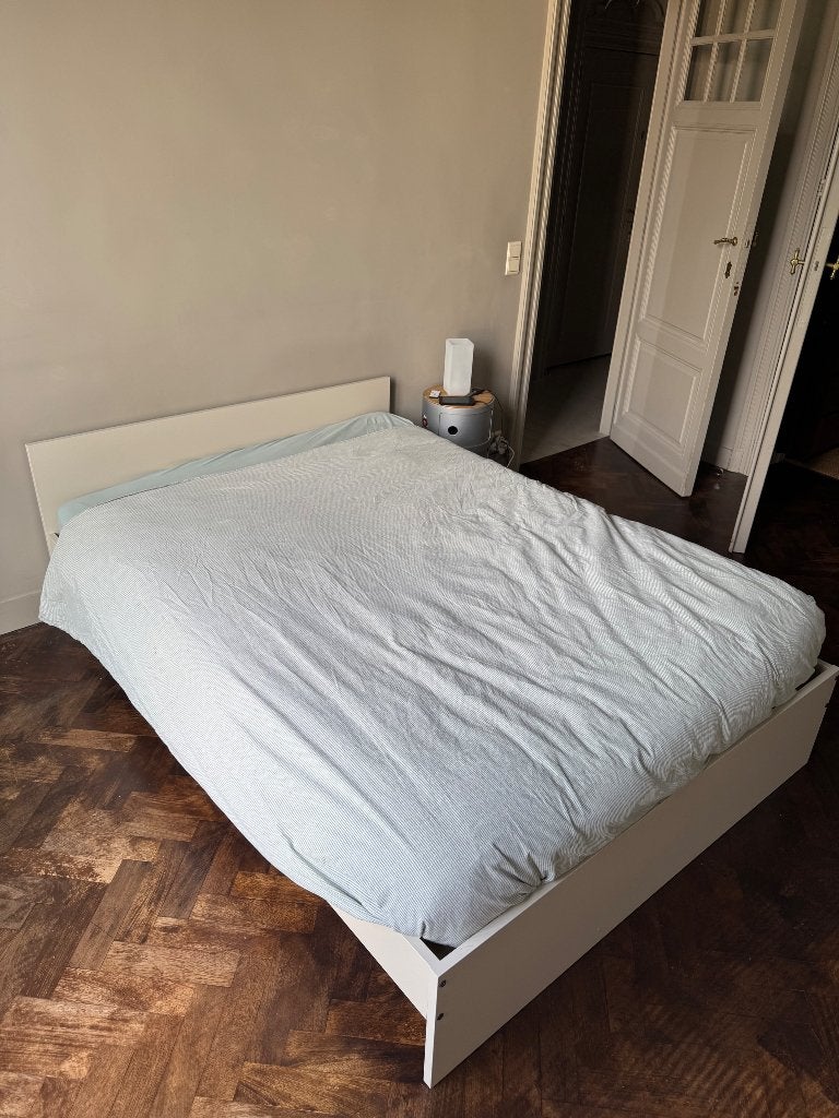 Bed + matras, Ophalen, Gebruikt, Beige, Tweepersoons