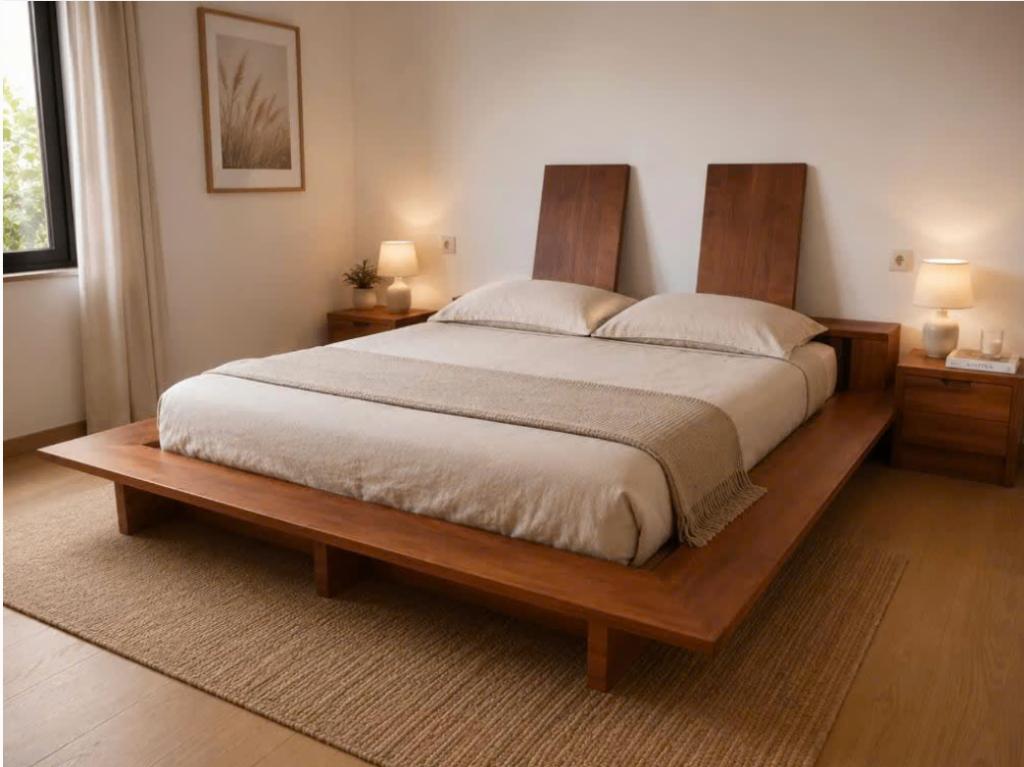 Lit en bois massif – Cerisier & hêtre – 210 x 250 cm, Huis en Inrichting, Slaapkamer | Bedden, Gebruikt, Tweepersoons, Overige maten