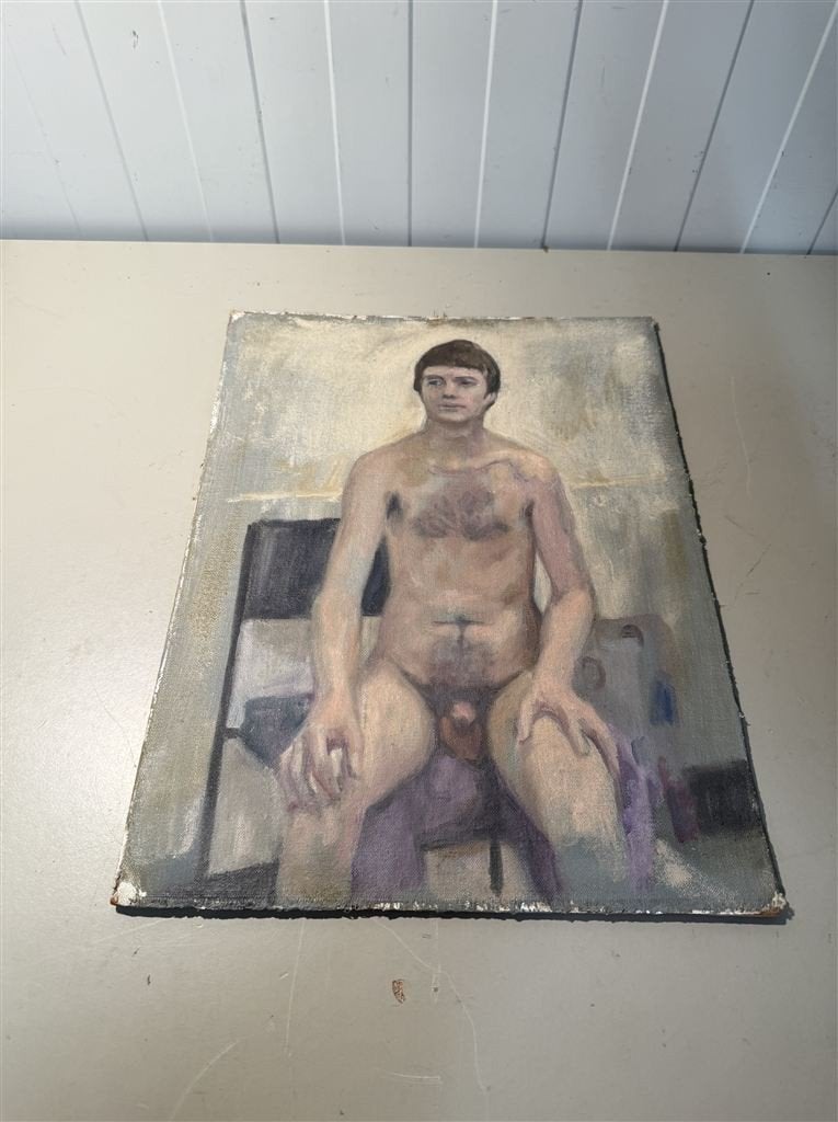 Olieverfschilderij uit de 20e eeuw - Naakte Mannelijke Studi, Ophalen of Verzenden