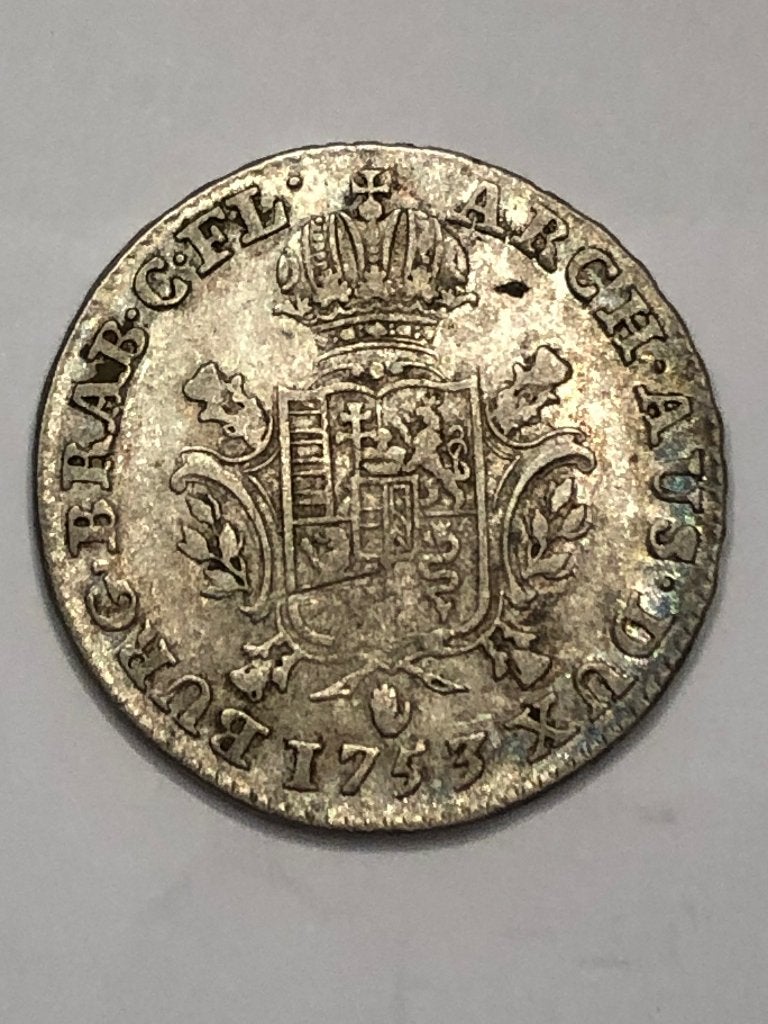Munt zilver 1/2 ducaton Maria Theresia 1753 Antwerpen, Enlèvement ou Envoi, Monnaie en vrac, Argent, Argent