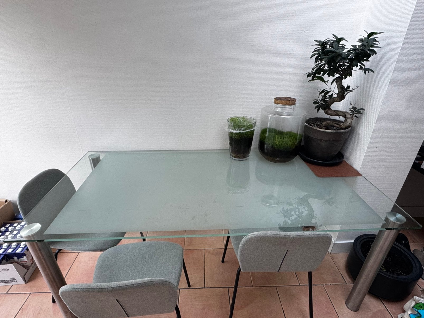 Table à manger en verre + 6 chaises, Maison & Meubles, Enlèvement ou Envoi, Comme neuf, Verre