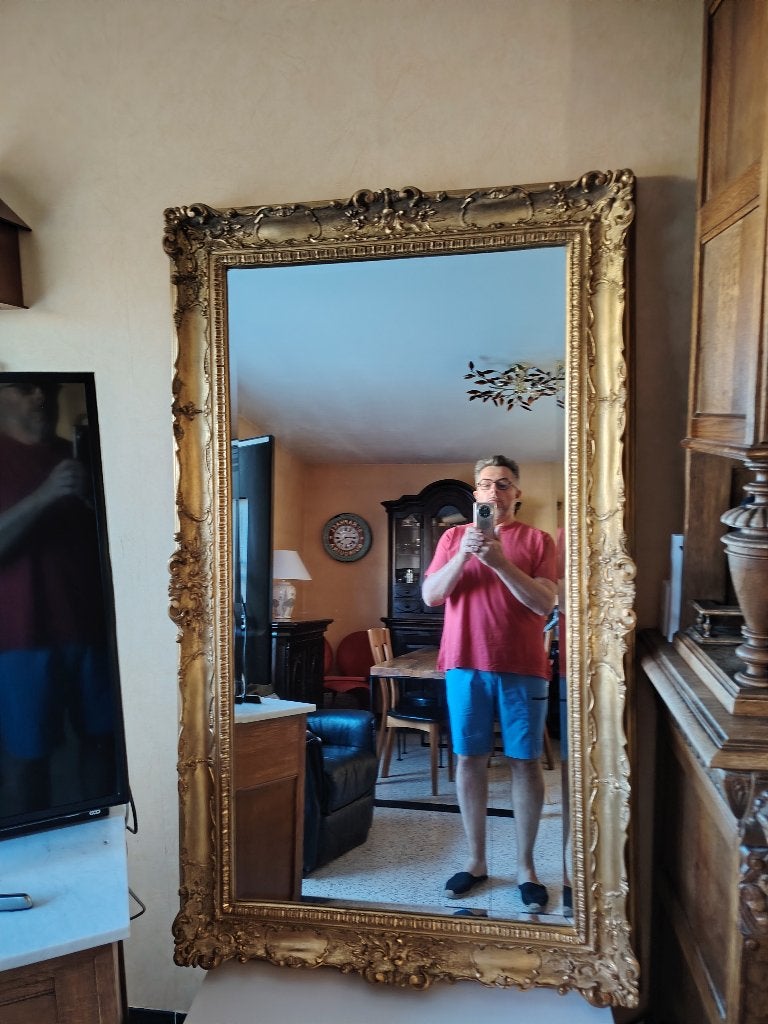 Grand miroir doré, Maison & Meubles, Comme neuf, Rectangulaire, 75 à 100 cm, 150 à 200 cm