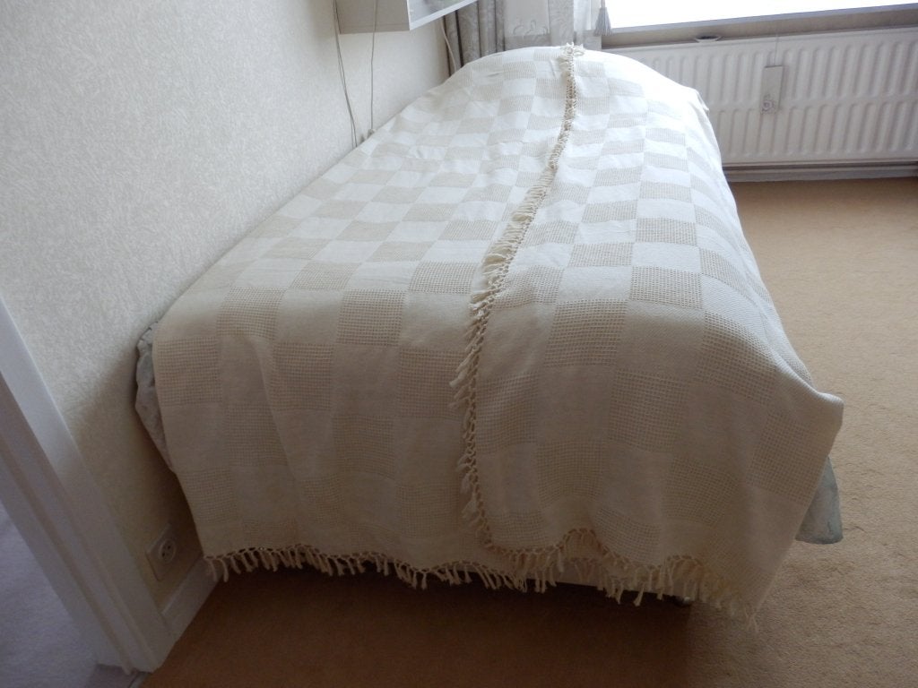 Luxe katoenen bedsprei met franjes voor 2 personen, Huis en Inrichting, Ophalen, Beige, Overige typen, Tweepersoons