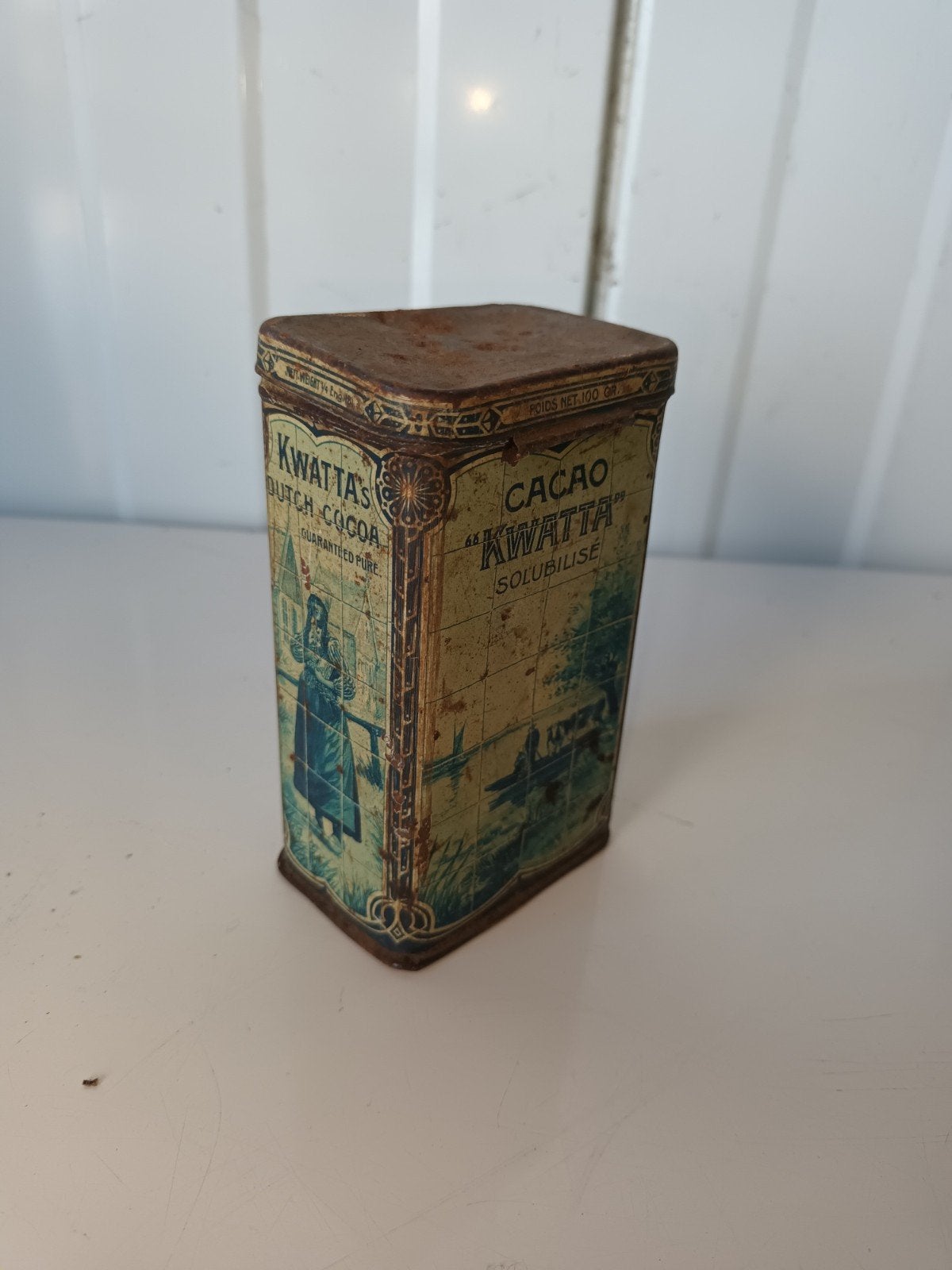 Antiek Kwatta Cacao blikje "Olanda" (10 cm) – ca. 1915, Verzamelen, Ophalen of Verzenden