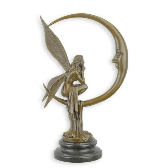 bronzen beeld van een elf op de maan, Antiquités & Art, Art | Sculptures & Bois, Statue, Classique, Enlèvement ou Envoi