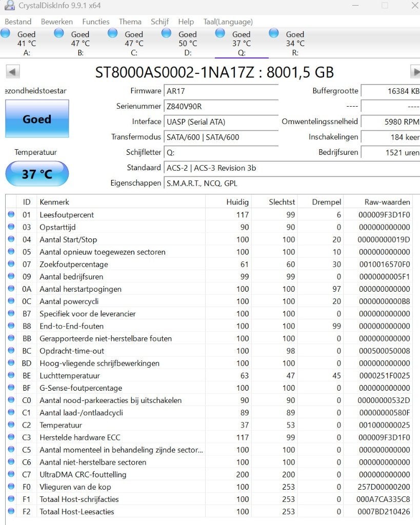 Seagate 8 TB, Computers en Software, Harde schijven, Intern, Gebruikt, Ophalen of Verzenden, Seagate