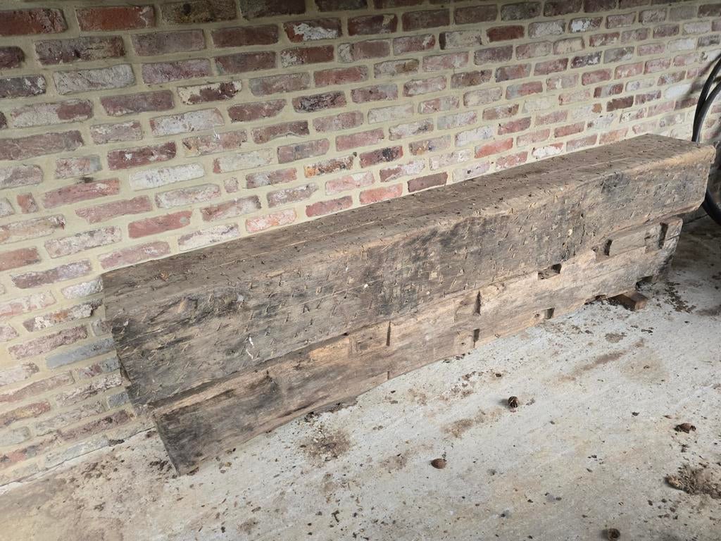 2 antieke oude eiken balken, Doe-het-zelf en Bouw, Ophalen, Gebruikt, 25 tot 50 mm, Eiken