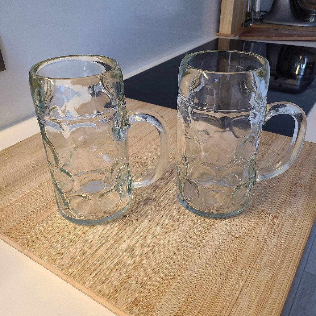 2  Prachtige vintage glazen bierpul - 1 l. - Stölze Oberglas, Ophalen, Zo goed als nieuw