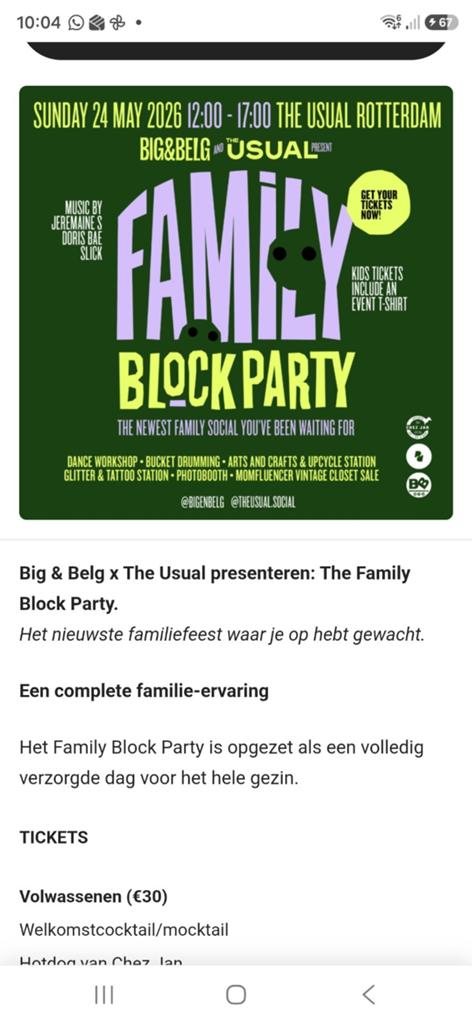 4 Tickets voor the Family Block Party