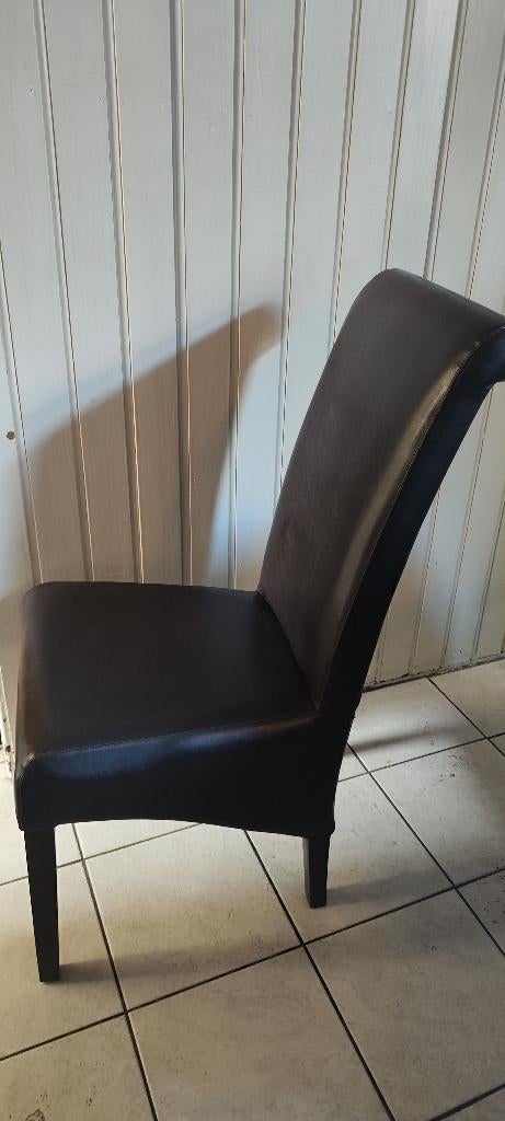 6 echte Lederen design eettafel stoelen, Modern stijlvol, Brun, Enlèvement, Bois
