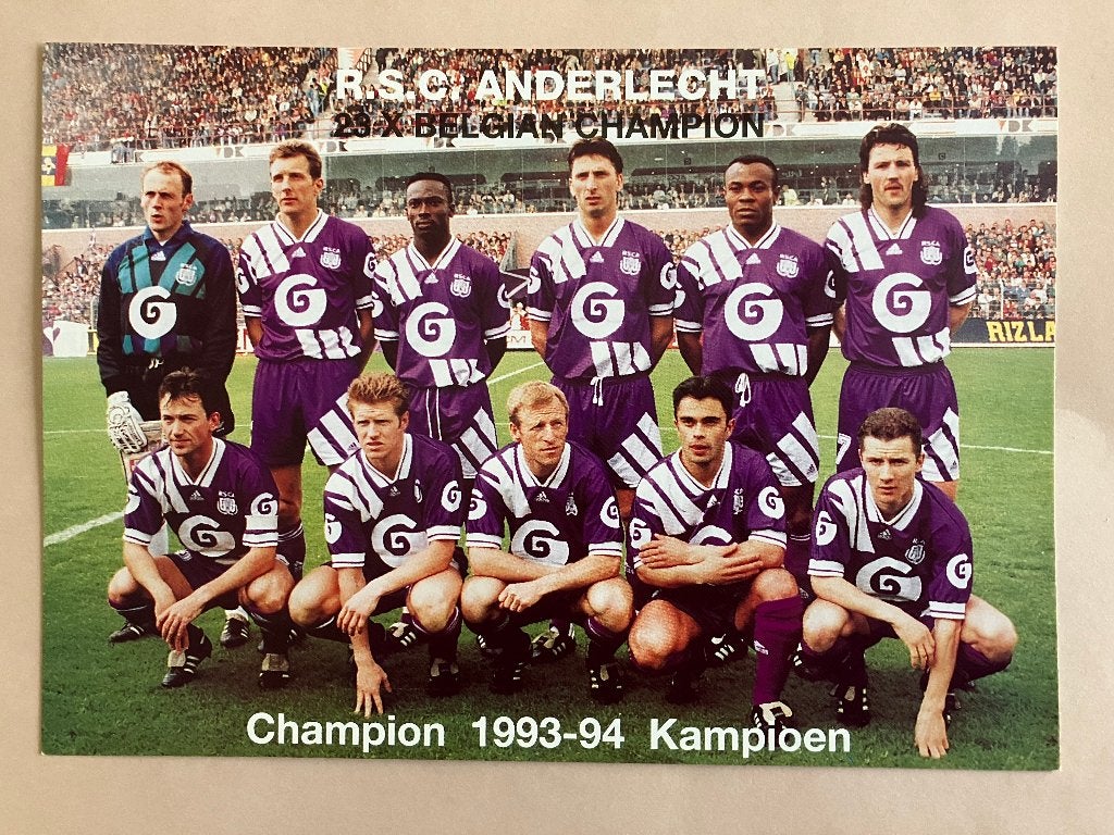 Kaart R.S.C. Anderlecht Champion 1993 - 94 Kampioen, Verzamelen, Ophalen of Verzenden, Zo goed als nieuw, Poster, Plaatje of Sticker