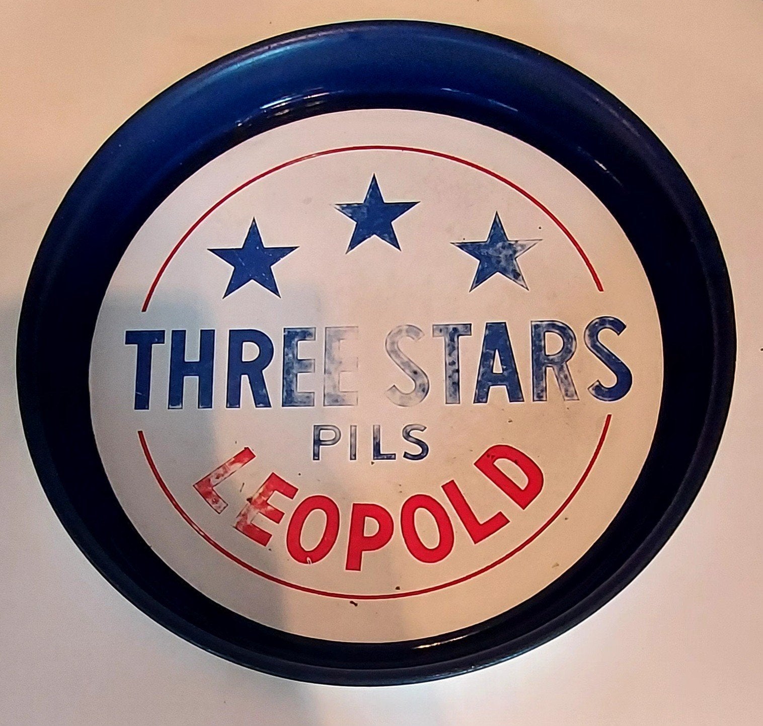 Plateau émaillé vintage Brasserie Léopold - Three Stars Pils, Enlèvement, Utilisé, Autres types, Autres marques