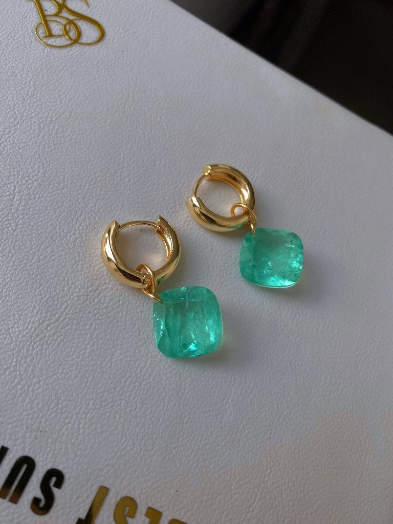 Oorbellen paraiba Verguld met 14K Goud natuurlijke steen, Overige materialen, Hangers, Nieuw, Ophalen of Verzenden