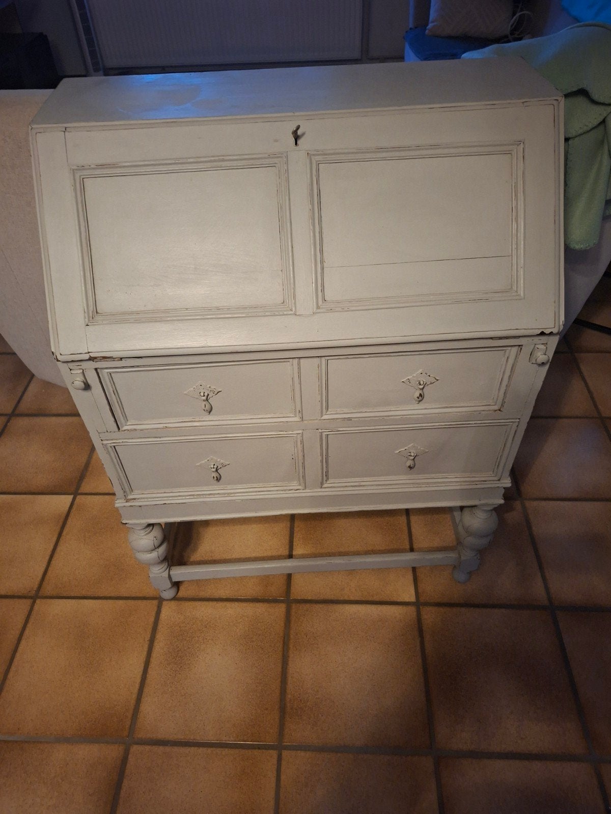 Antieke/vintage secretaire – grijs gepatineerd, Huis en Inrichting, Kasten | Secretaires, Ophalen, Landelijk
