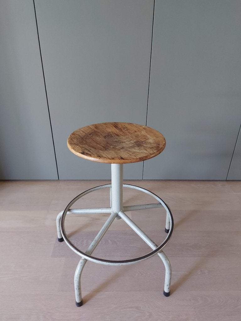Stoere Industriële Kruk – Vintage Teken-/Atelierkruk, Huis en Inrichting, Krukjes, Ophalen, Gebruikt, Overige materialen