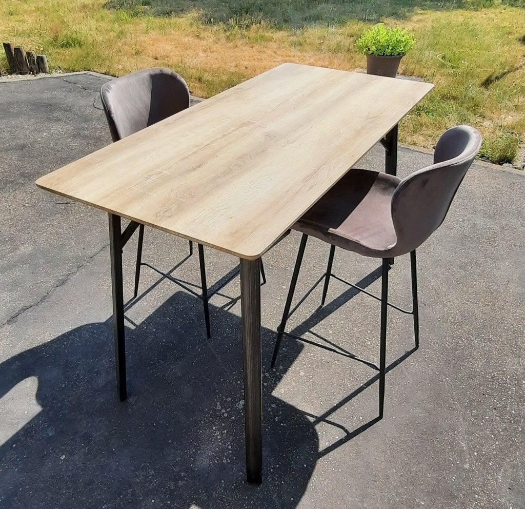 Table de bar aspect bois (L140xW70xH92) et 2 chaises de bar, Enlèvement, Comme neuf, Y compris les chaises de bar