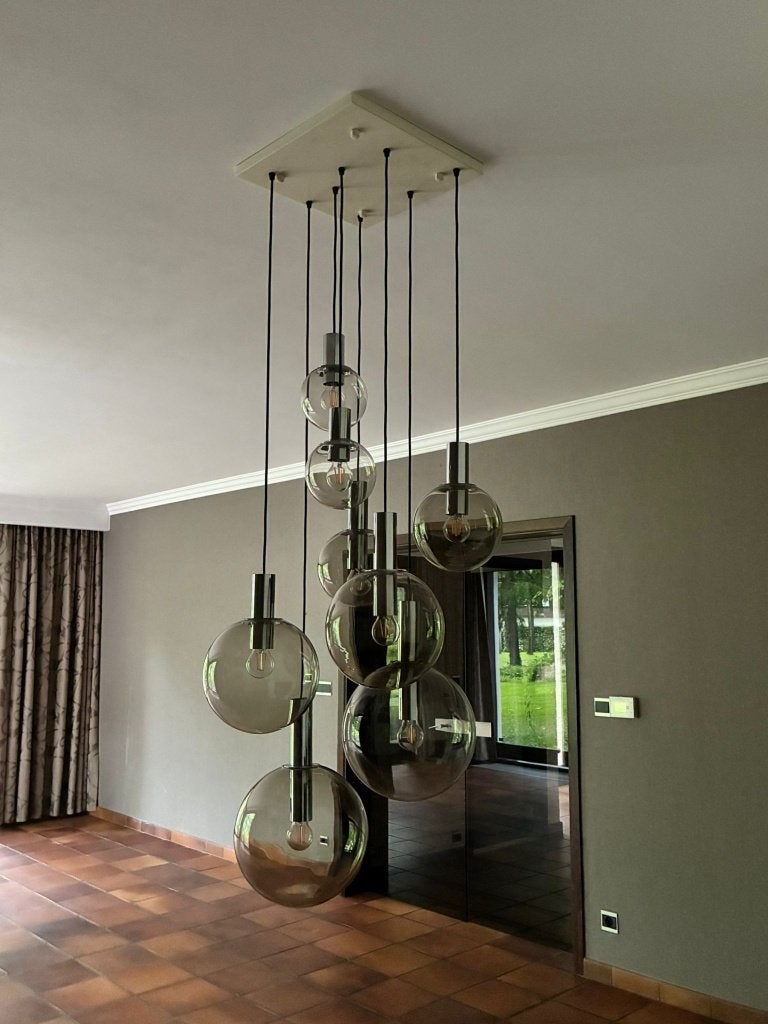lampe cascade vintage, Maison & Meubles, Lampes | Suspensions, Utilisé, Verre, Métal, Enlèvement