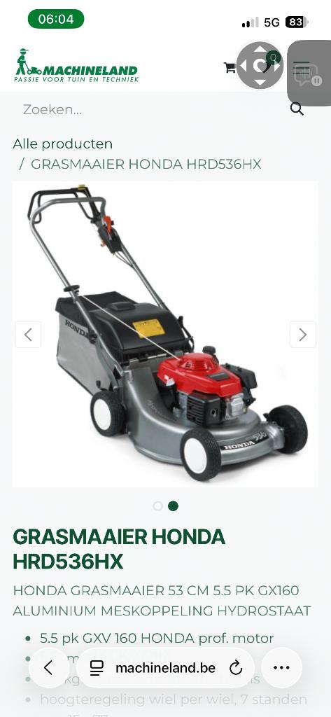 Grasmaaier Honda HDR 536 Hydrostatic, Tuin en Terras, Cirkelmaaier, Honda, Gebruikt, Versnellingen