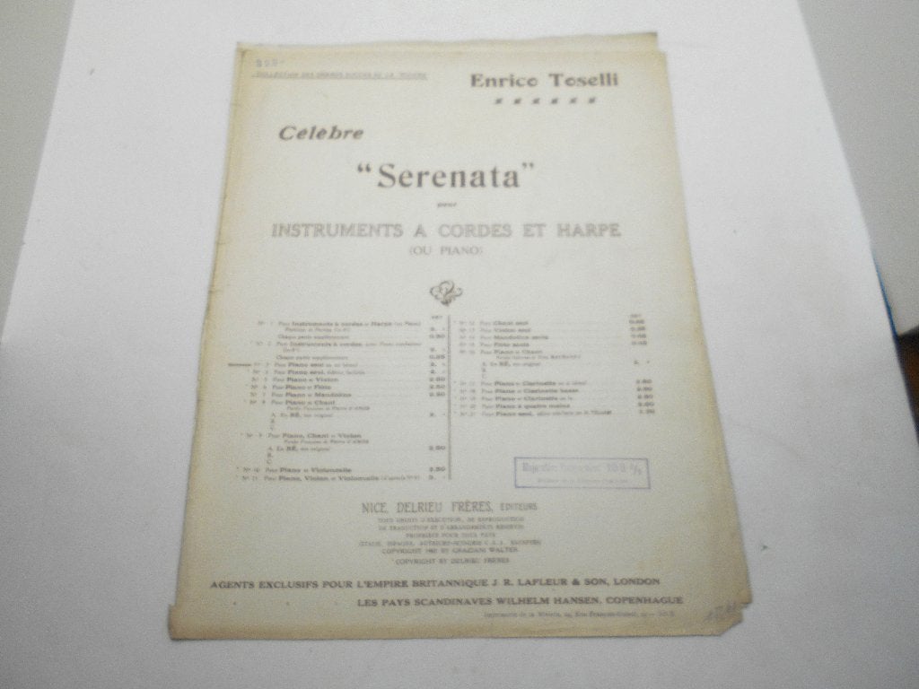 ancienne partition "Serenata" pour cordes ,harpe ,piano 1920, Musique & Instruments, Enlèvement ou Envoi, Utilisé, Piano