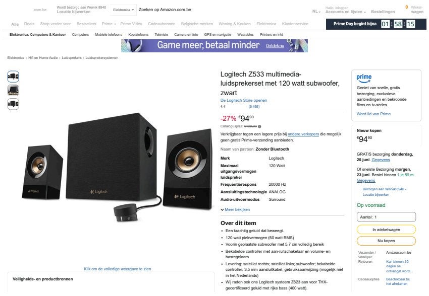 Multimedia luidsprekersset met 120 watt subwoofer, Subwoofer, Zo goed als nieuw, 60 tot 120 watt, Ophalen