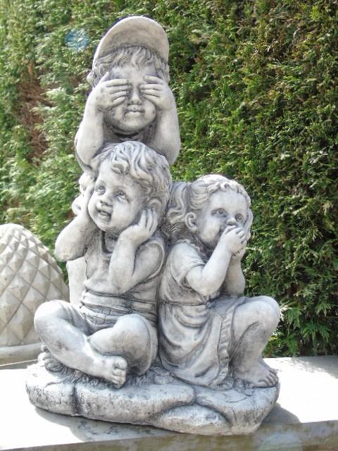 3 kinderen Pierre, zie niets, zeg niets, hoor, Tuin en Terras, Tuinbeelden, Nieuw, Mensenbeeld, Steen, Ophalen