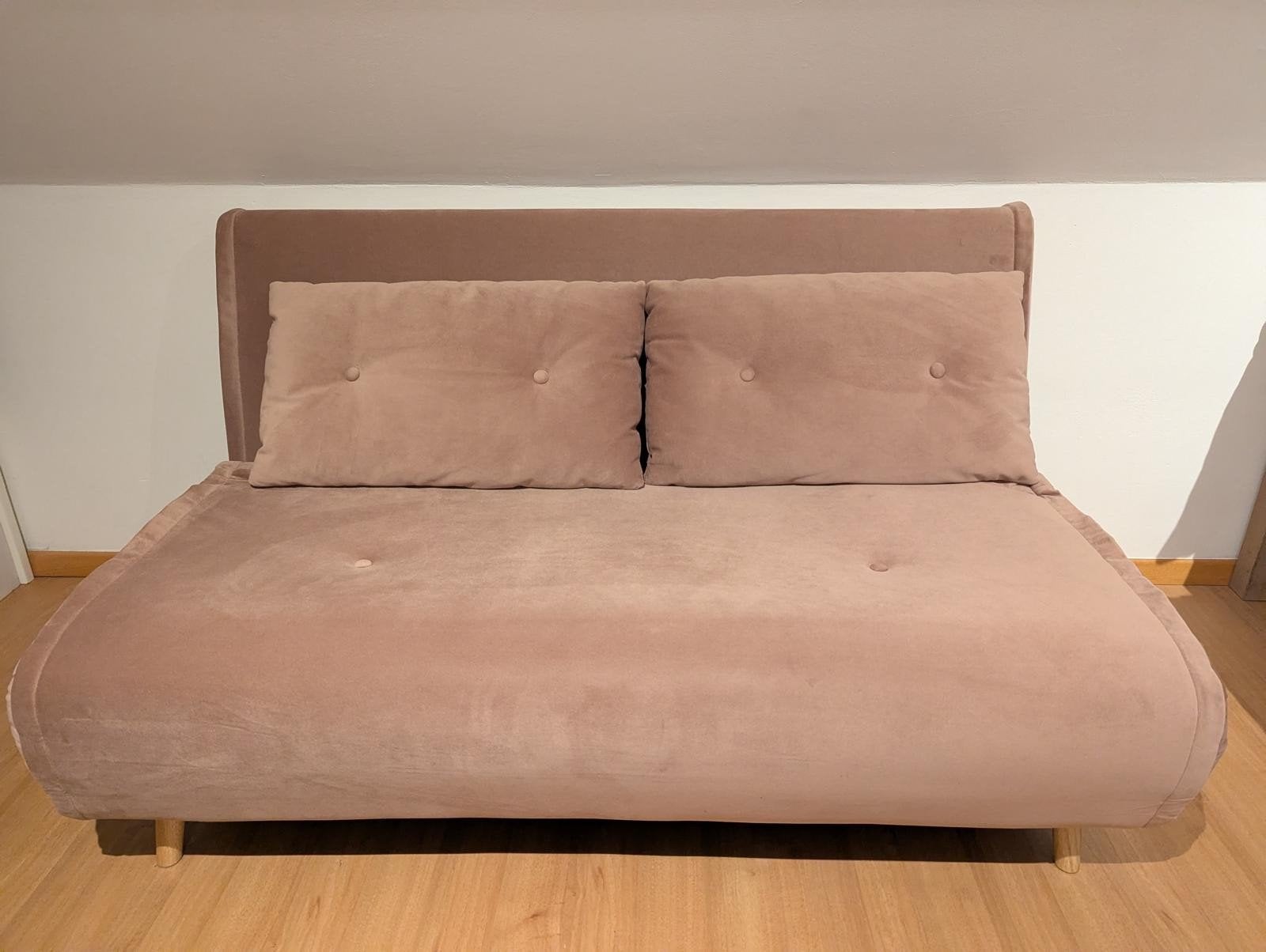 Roze fluwelen slaapbank voor 2 personen, Huis en Inrichting, Slaapkamer | Slaapbanken, Zo goed als nieuw, 80 cm, 190 cm of minder