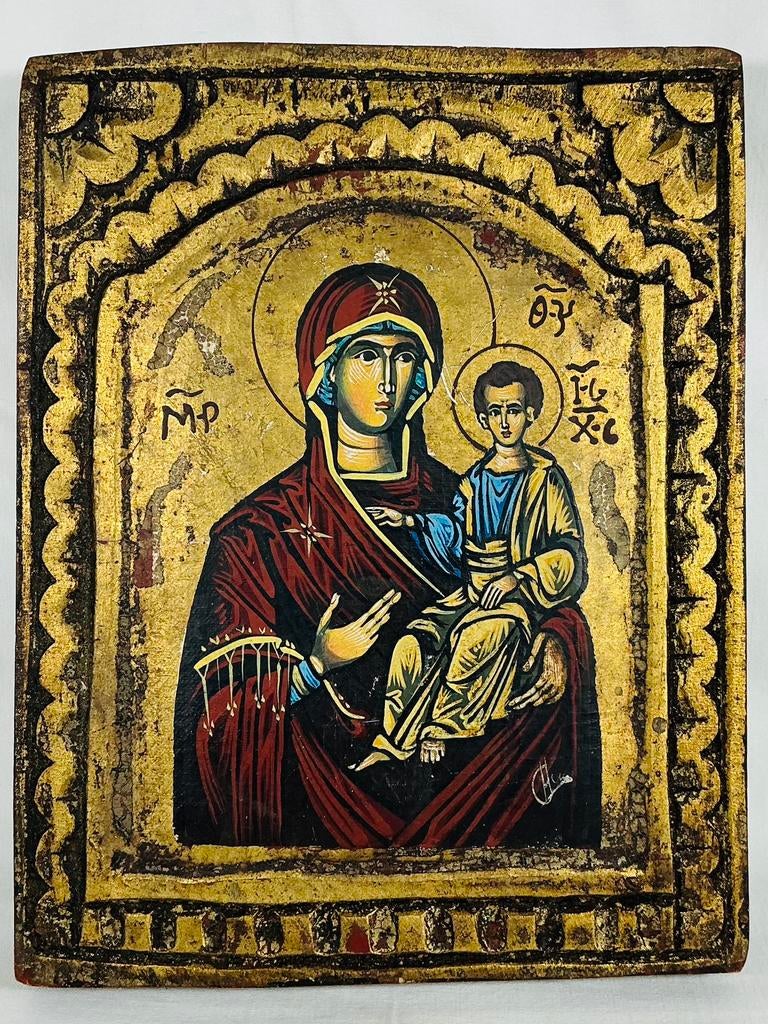 Antiek vintage Byzantijns religieus Icoon houten paneel, Antiek en Kunst, Antiek | Religieuze voorwerpen, Ophalen of Verzenden