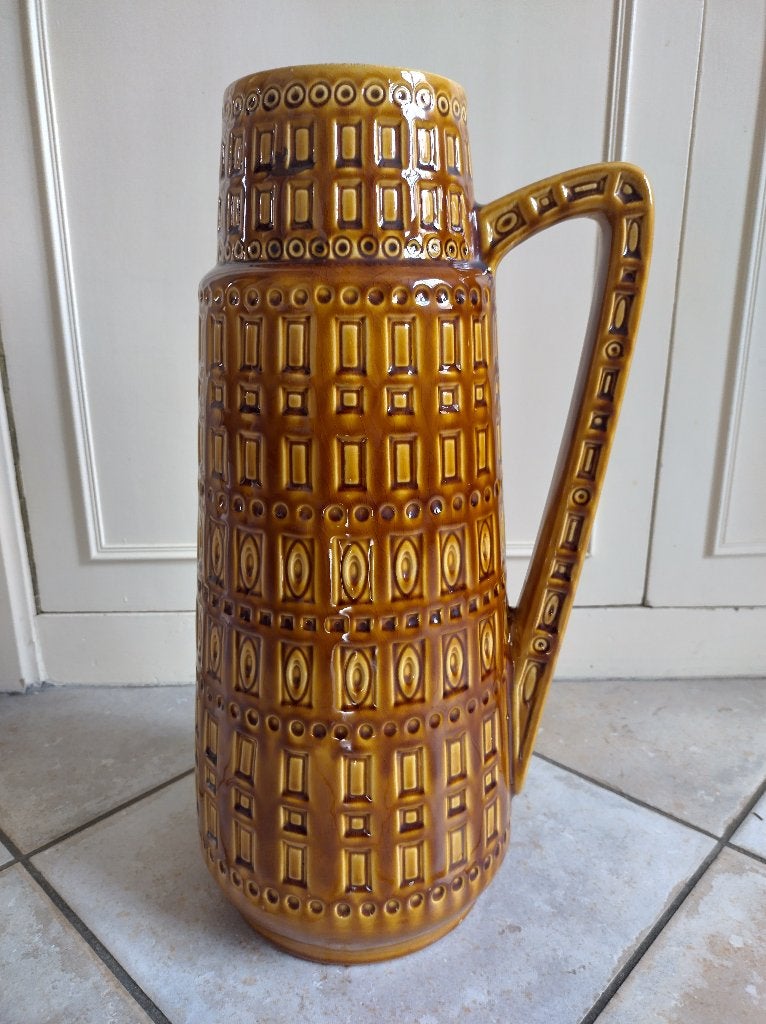 Vintage Scheurich W-Germany vaas met oor Inka okergeel, Ophalen of Verzenden
