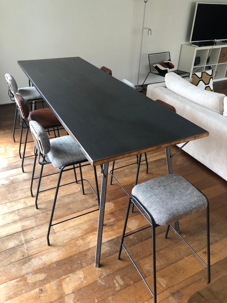 Ensemble table + chaises indus, Comme neuf, Enlèvement, 50 à 100 cm, 200 cm ou plus
