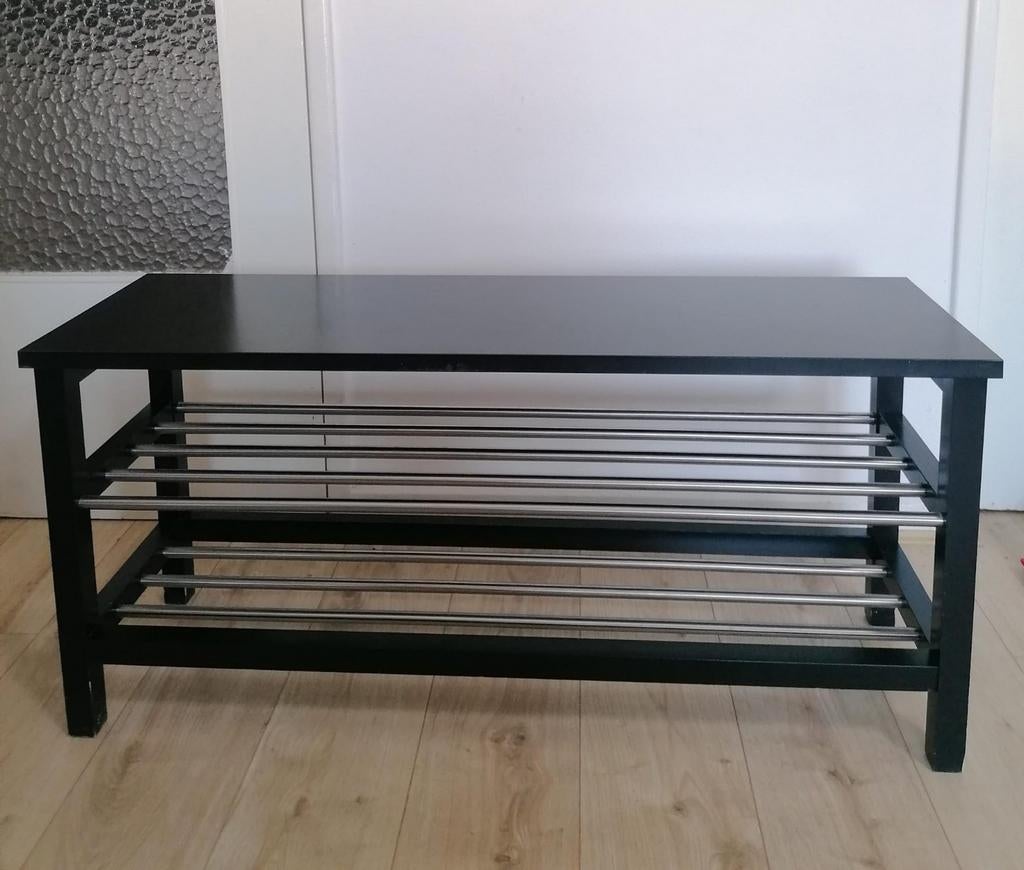 Bank met schoenenrek, zwart, 108x34x50 cm, Ophalen