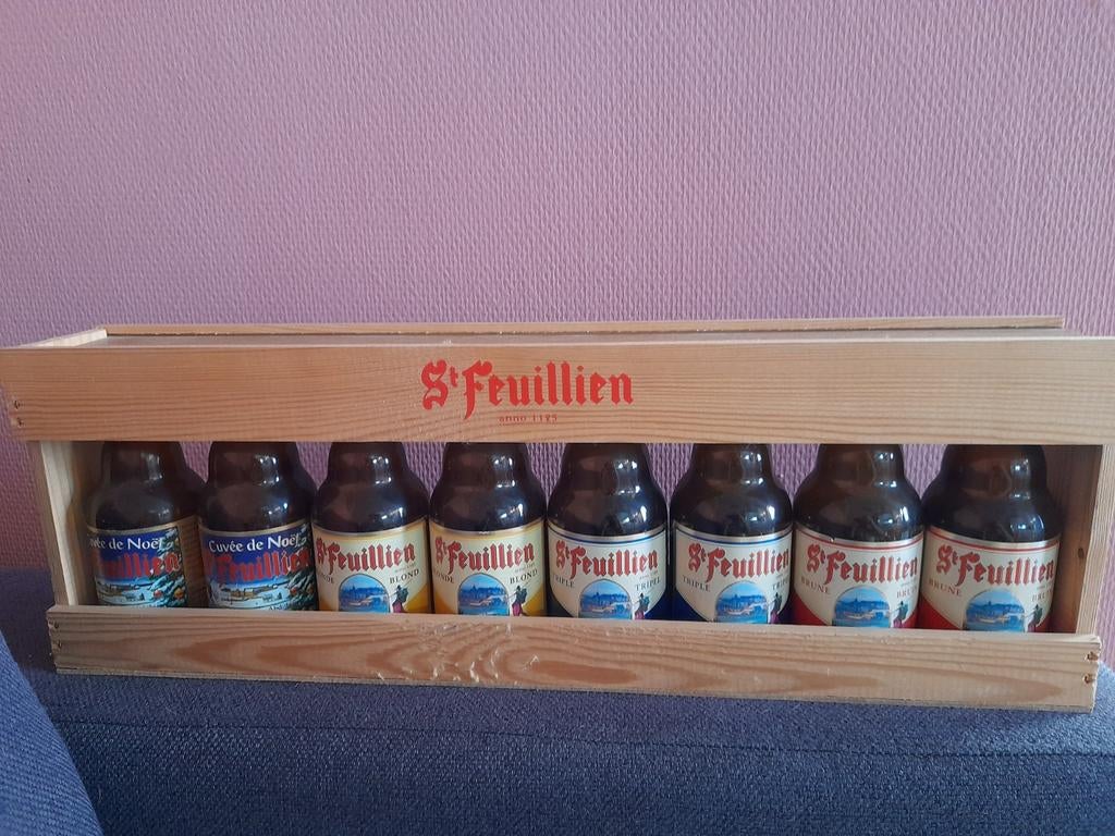 Bierkrat st feuillien met 8 flesjes, Verzamelen, Ophalen of Verzenden