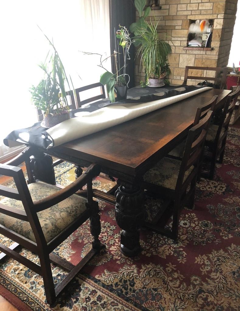 Grote massieve eettafel met 14 stoelen Antiek klassiek, Huis en Inrichting, Ophalen, Gebruikt, Antiek klassiek Landelijk klassiek Brocante Traditionele