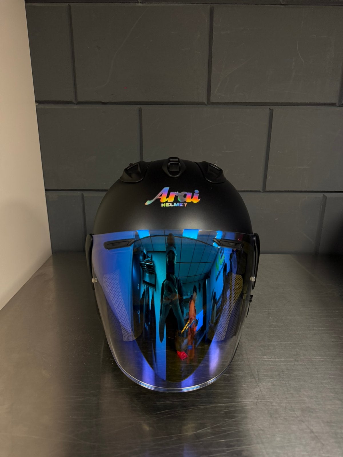 ARAI SZR VAS (XL) NOIR GIVRÉ FLUORESCENT PERSONNALISÉ, Motos, Enlèvement ou Envoi, XL, Casque jet, Arai