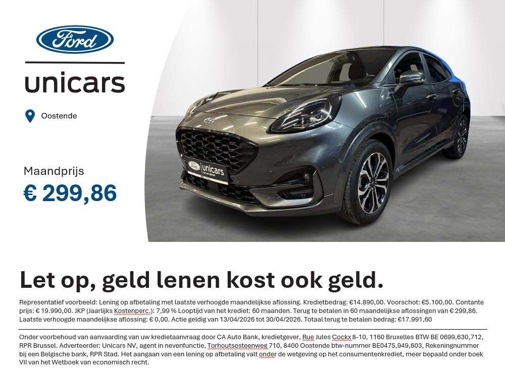 Ford Puma 1.0i Ecoboost mHEV 92kW ST-Line Design, Stof, Bedrijf, 5 deurs, 3 cilinders