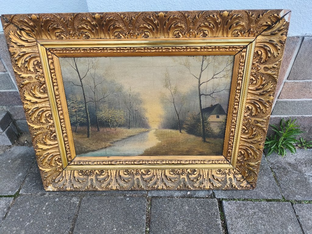 Huile sur toile paysage signe anton schiffer, Enlèvement, Paysage, Toile