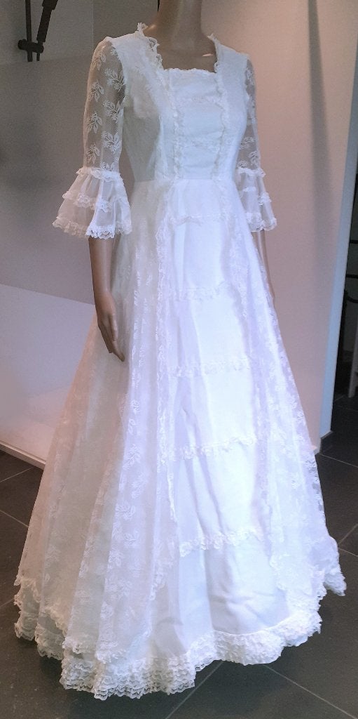 bruidsjurk prinsessenjurk vintage victoriaans met kant XS-S, Ophalen of Verzenden, Nieuw, Wit, Trouwjurk