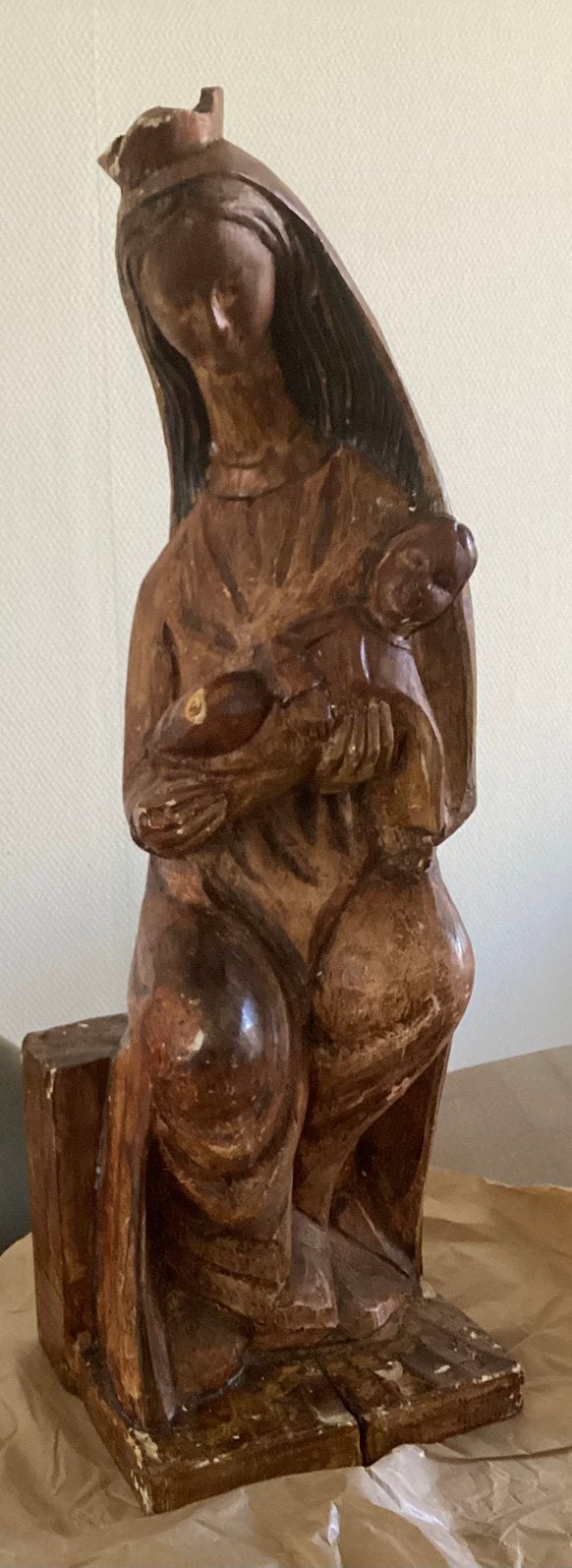 MARIA met haar ZOON,ANTIEK HOUTEN BEELD MOOI!, 62 cm hoog !!, Antiek en Kunst, Ophalen of Verzenden