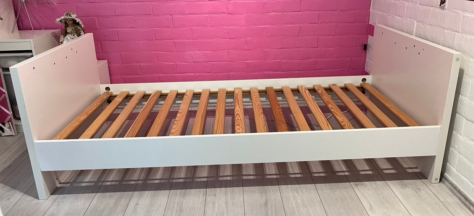 Lit 1 personne - bois massif blanc - sommier - matelas, Matelas, Enlèvement, 180 cm ou plus, 85 à 100 cm