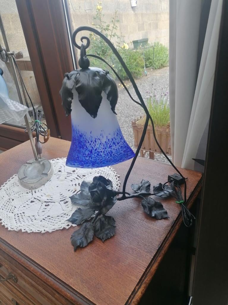 Ancienne lampe de bureau en fer forgé Art Nouveau, Enlèvement ou Envoi